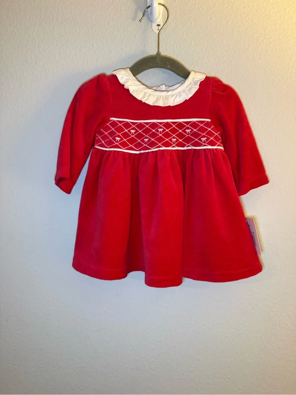 Little Me Red Velvet Dress with White Collar - 6 Months